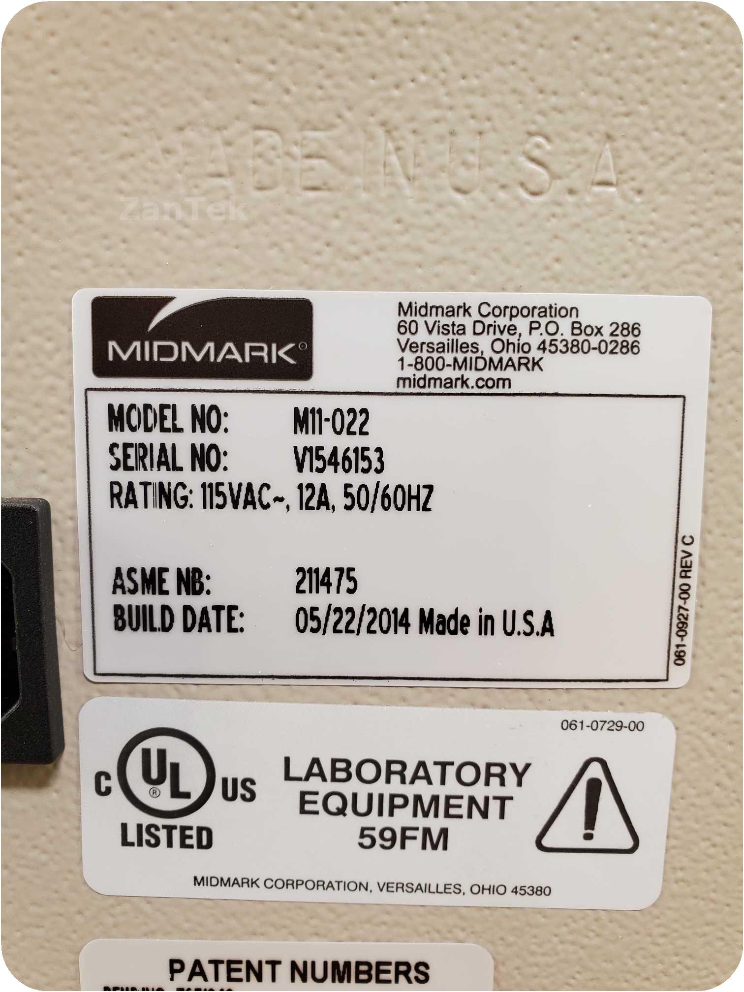 Zantek Medical 353482 Midmark Ritter M11 022 Ultraclave Autoclave